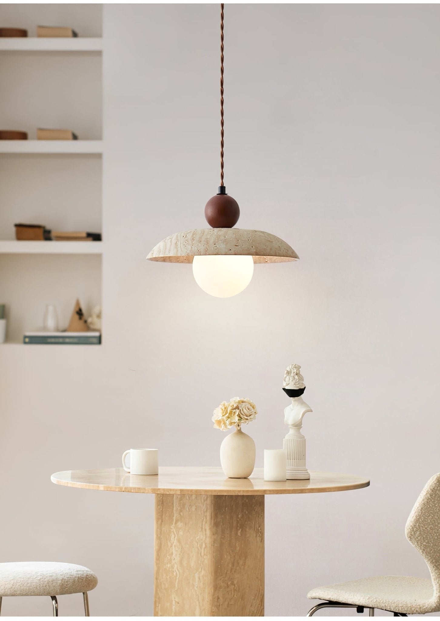 Suspension moderne Rodney en Travertin jaune et noyer bois