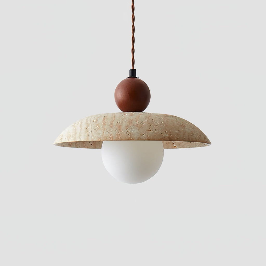 Suspension moderne Rodney en Travertin jaune et noyer bois