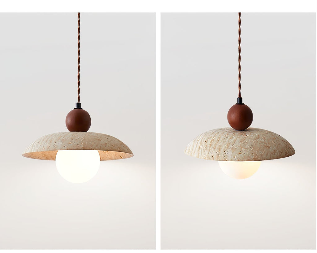 Suspension moderne Rodney en Travertin jaune et noyer bois