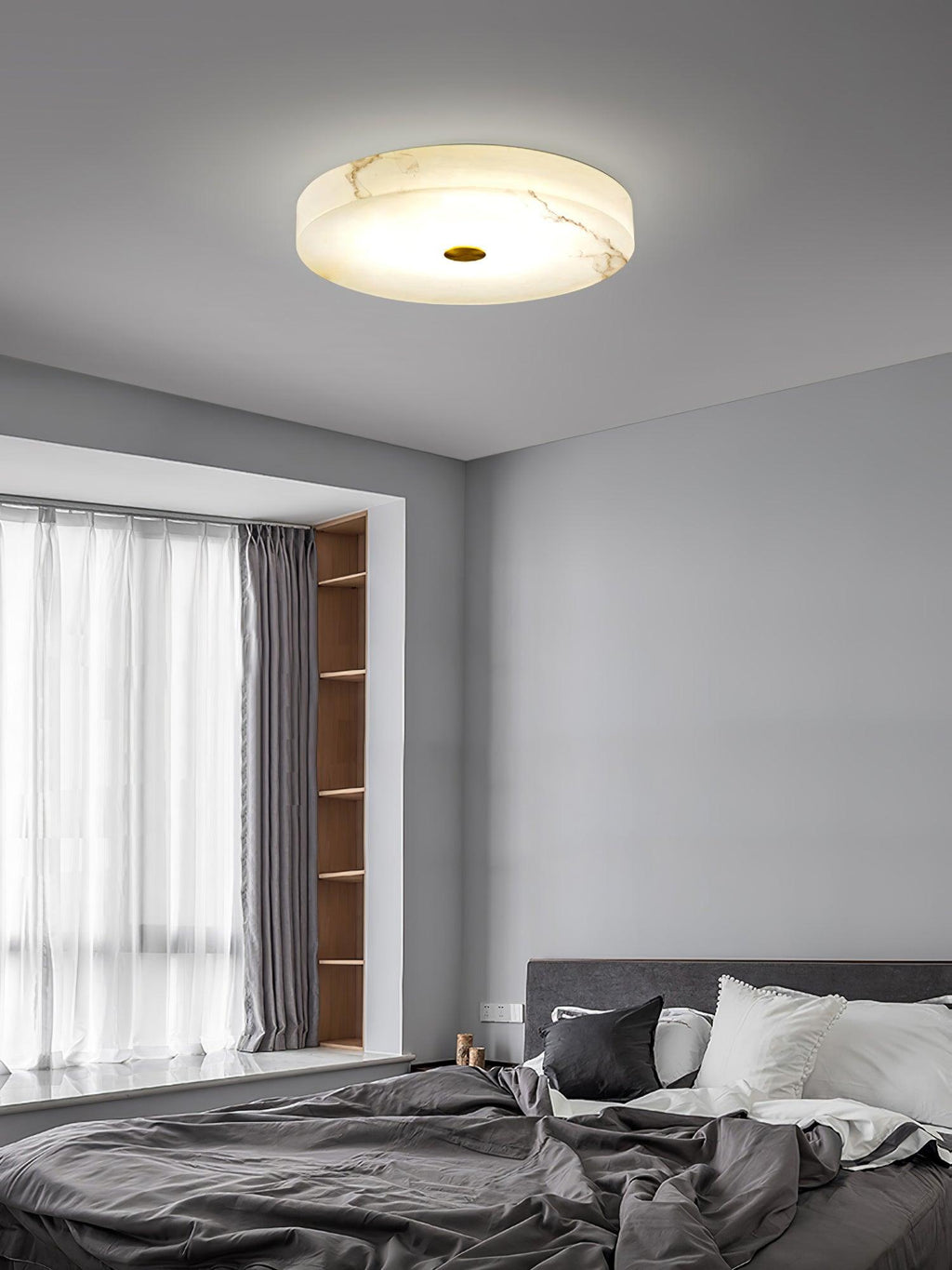 Plafonnier moderne Slate en Albâtre Blanc et doré