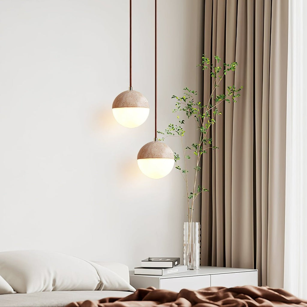 Suspension moderne Hero en Travertin jaune et blanc