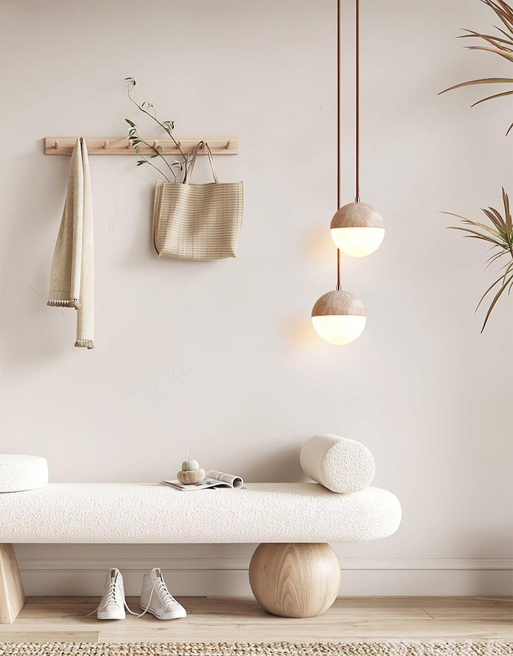 Suspension moderne Hero en Travertin jaune et blanc