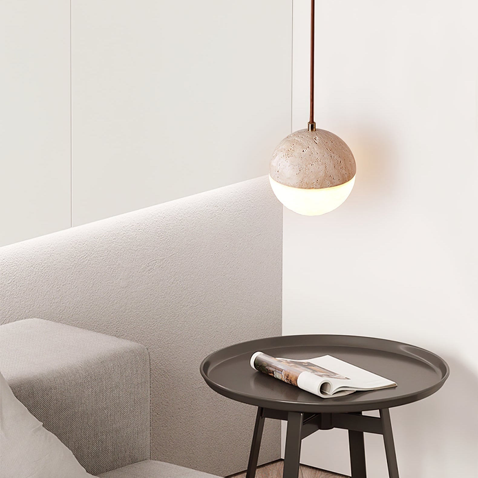 Suspension moderne Hero en Travertin jaune et blanc