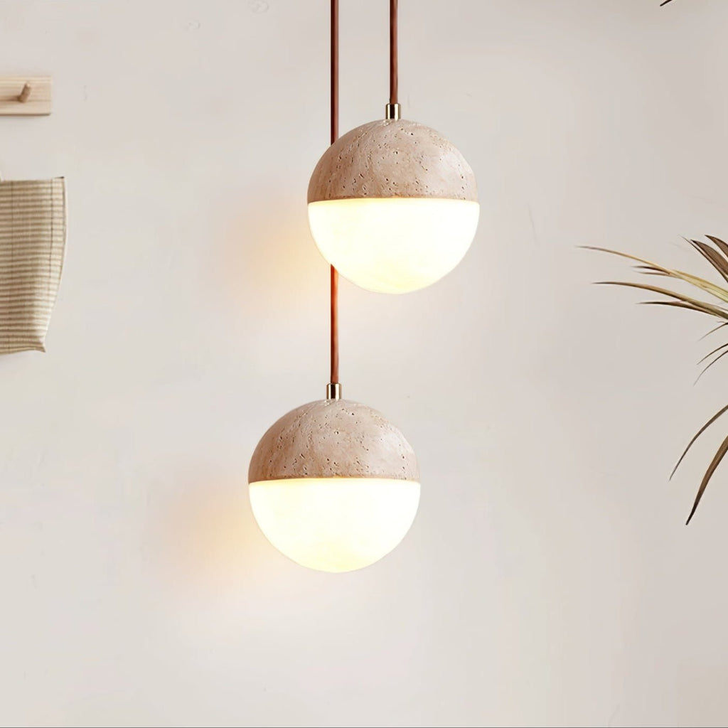 Suspension moderne Hero en Travertin jaune et blanc