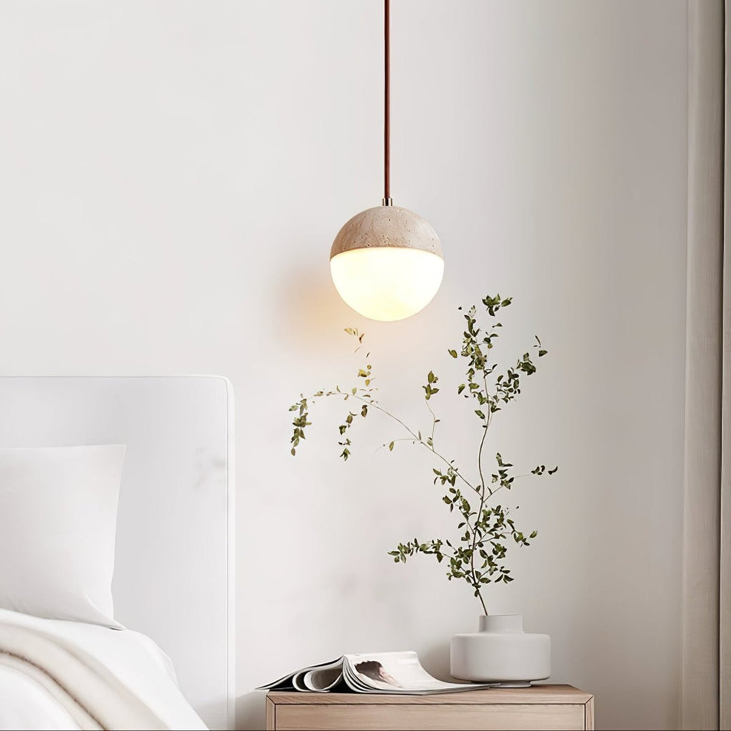 Suspension moderne Hero en Travertin jaune et blanc