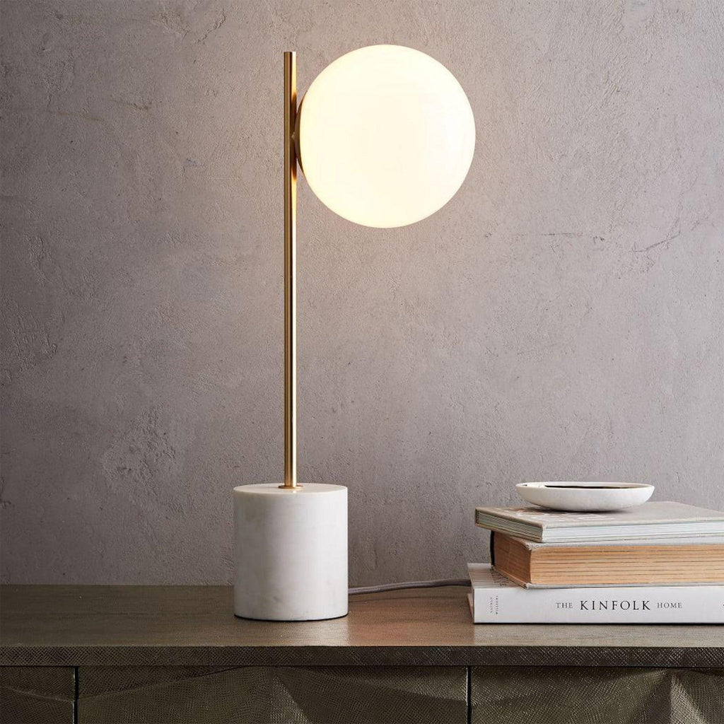 Lampe à poser moderne Hawk en Fer, Métal, Verre, Marbre Doré et blanc