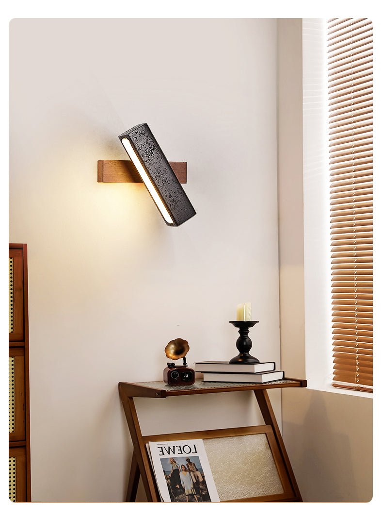 Applique murale moderne Zac en Noir travertin et noyer bois