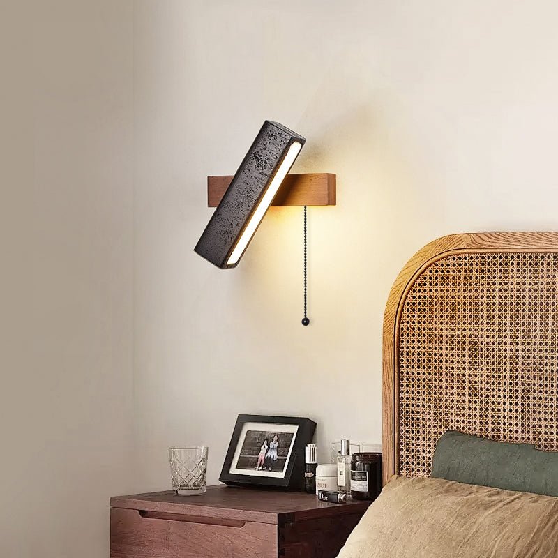 Applique murale moderne Zac en Noir travertin et noyer bois