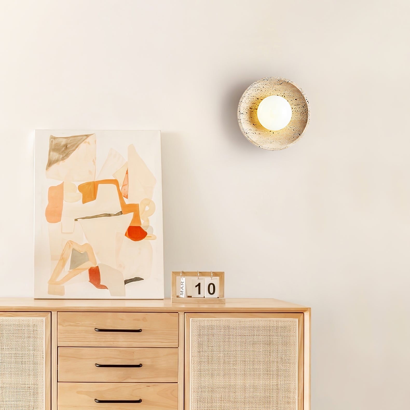 Applique murale moderne Davin en pierre Travertin jaune et blanc