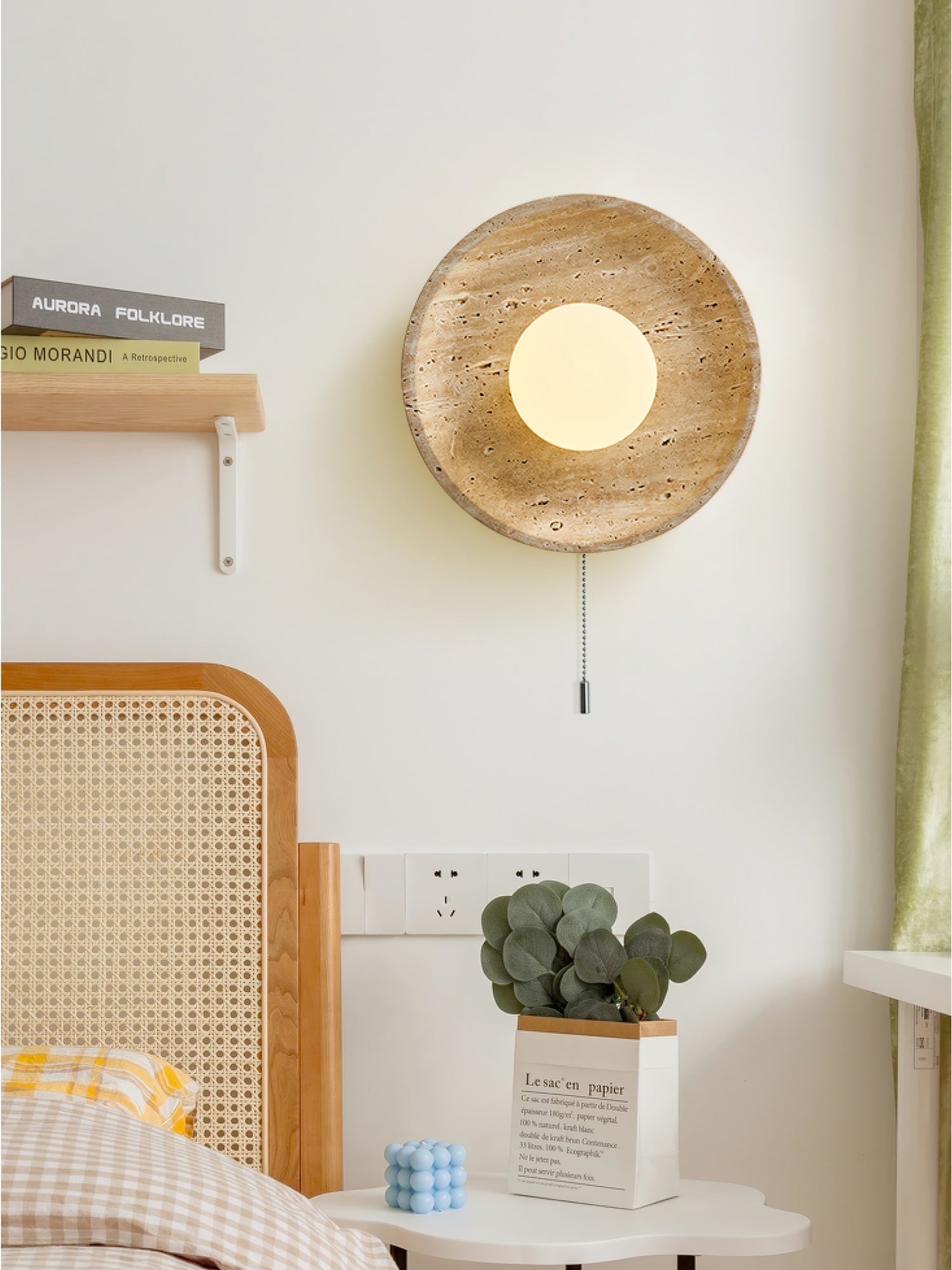 Applique murale moderne Tryggvi en pierre Travertin jaune et blanc