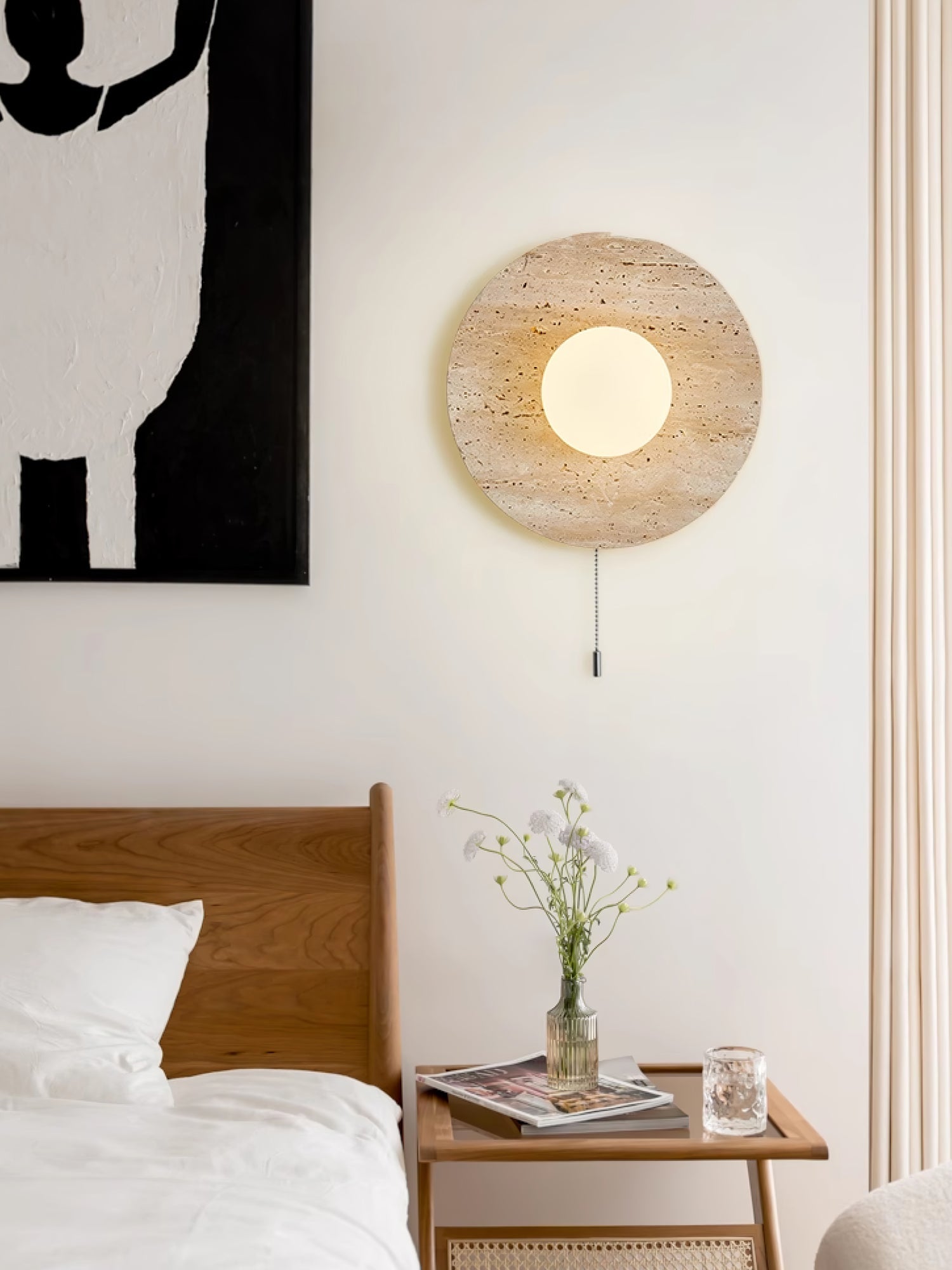 Applique murale moderne Tryggvi en pierre Travertin jaune et blanc