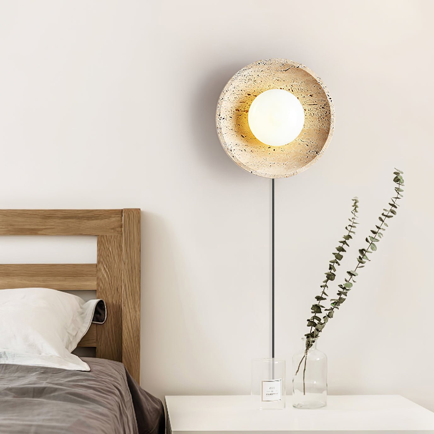 Applique murale moderne Davin en pierre Travertin jaune et blanc