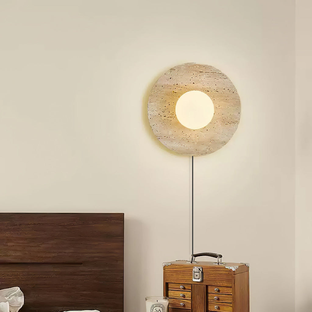 Applique murale moderne Davin en pierre Travertin jaune et blanc