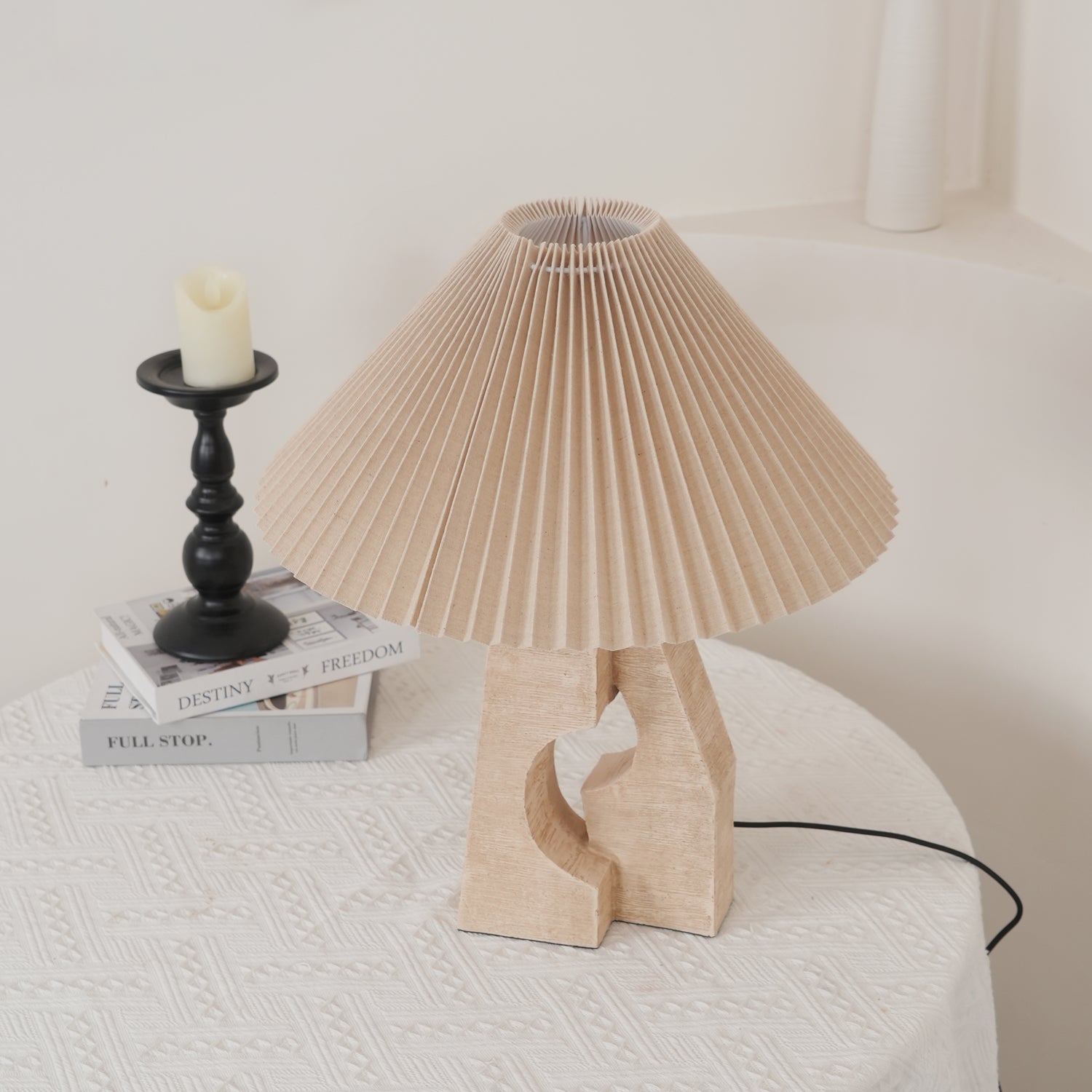 Lampe à poser moderne Dahl en pierre Beige et blanc