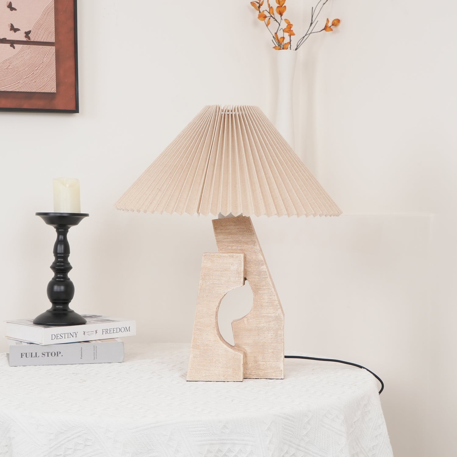 Lampe à poser moderne Dahl en pierre Beige et blanc