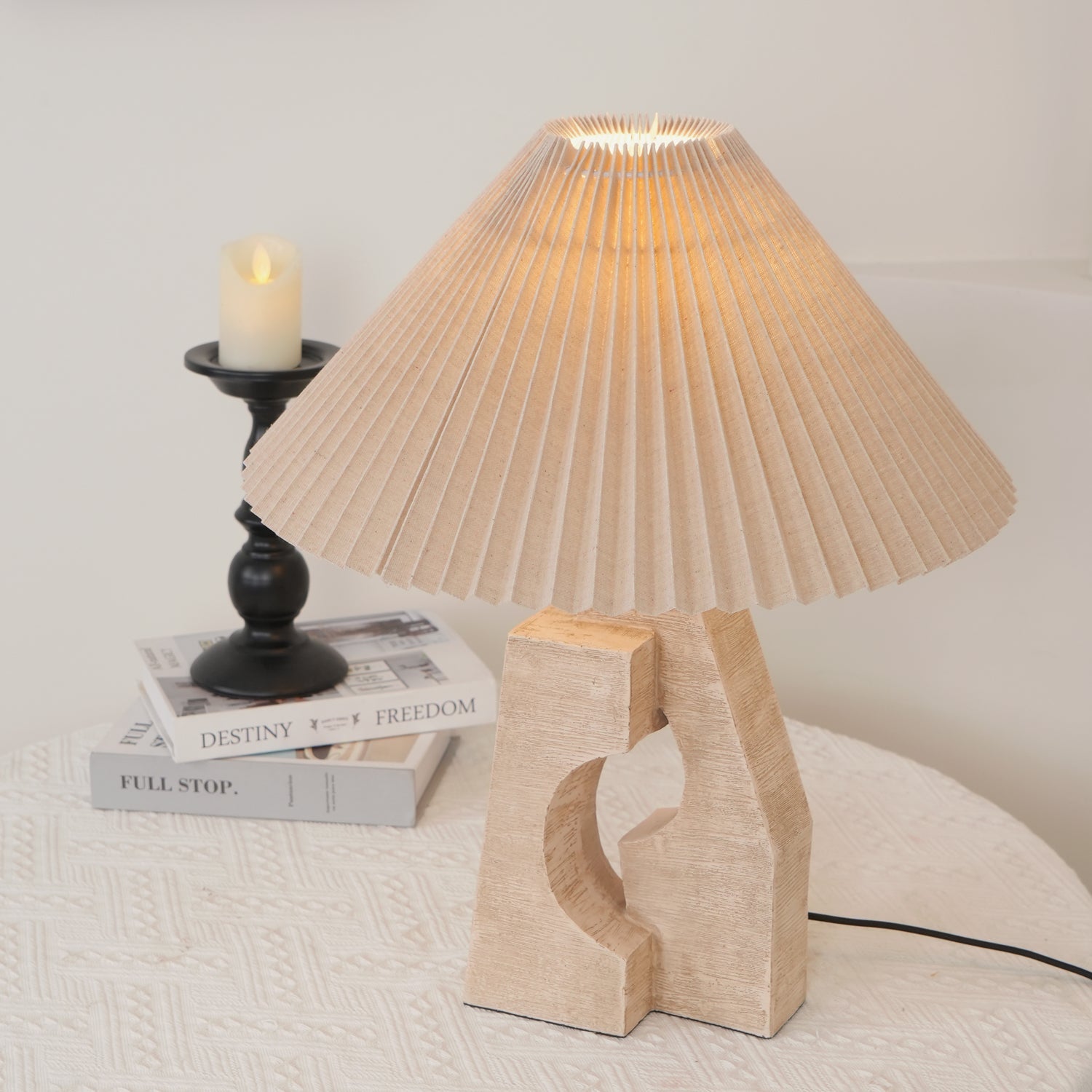 Lampe à poser moderne Dahl en pierre Beige et blanc