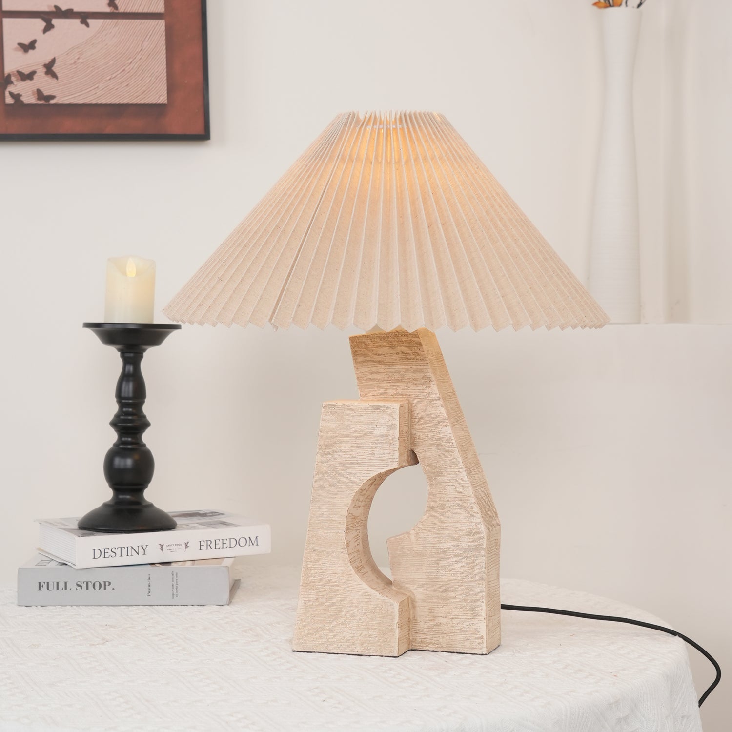 Lampe à poser moderne Dahl en pierre Beige et blanc