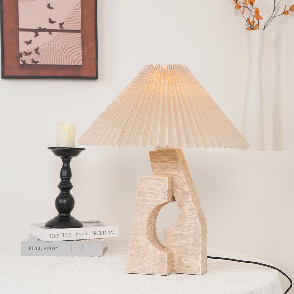 Lampe à poser moderne Dahl en pierre Beige et blanc