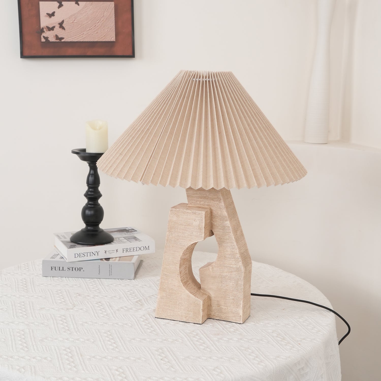 Lampe à poser moderne Dahl en pierre Beige et blanc