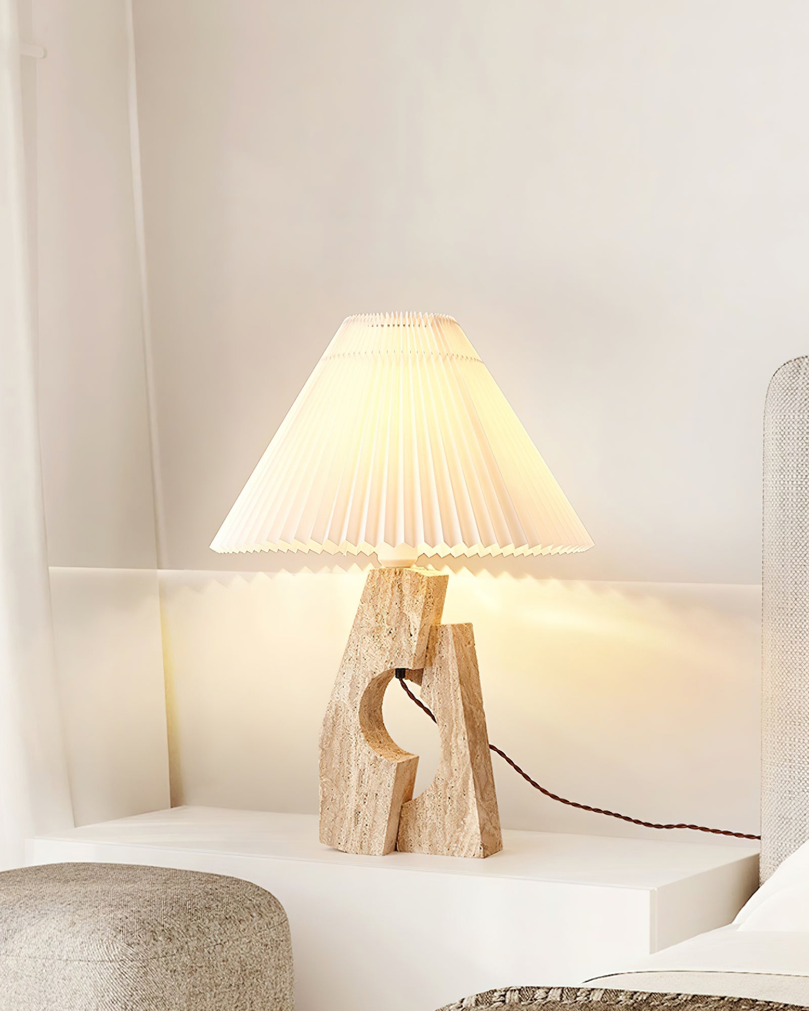 Lampe à poser moderne Dahl en pierre Beige et blanc