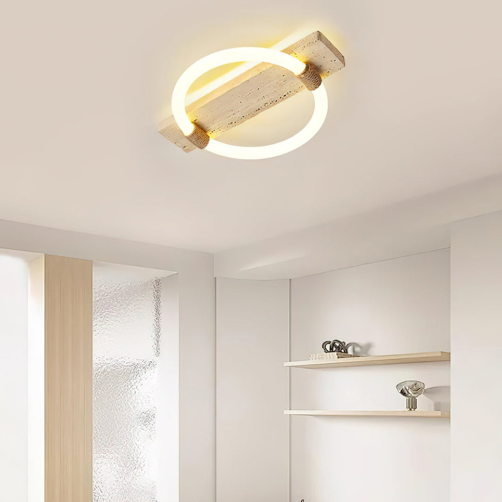 Plafonnier moderne Jeppe en pierre Travertin jaune et blanc