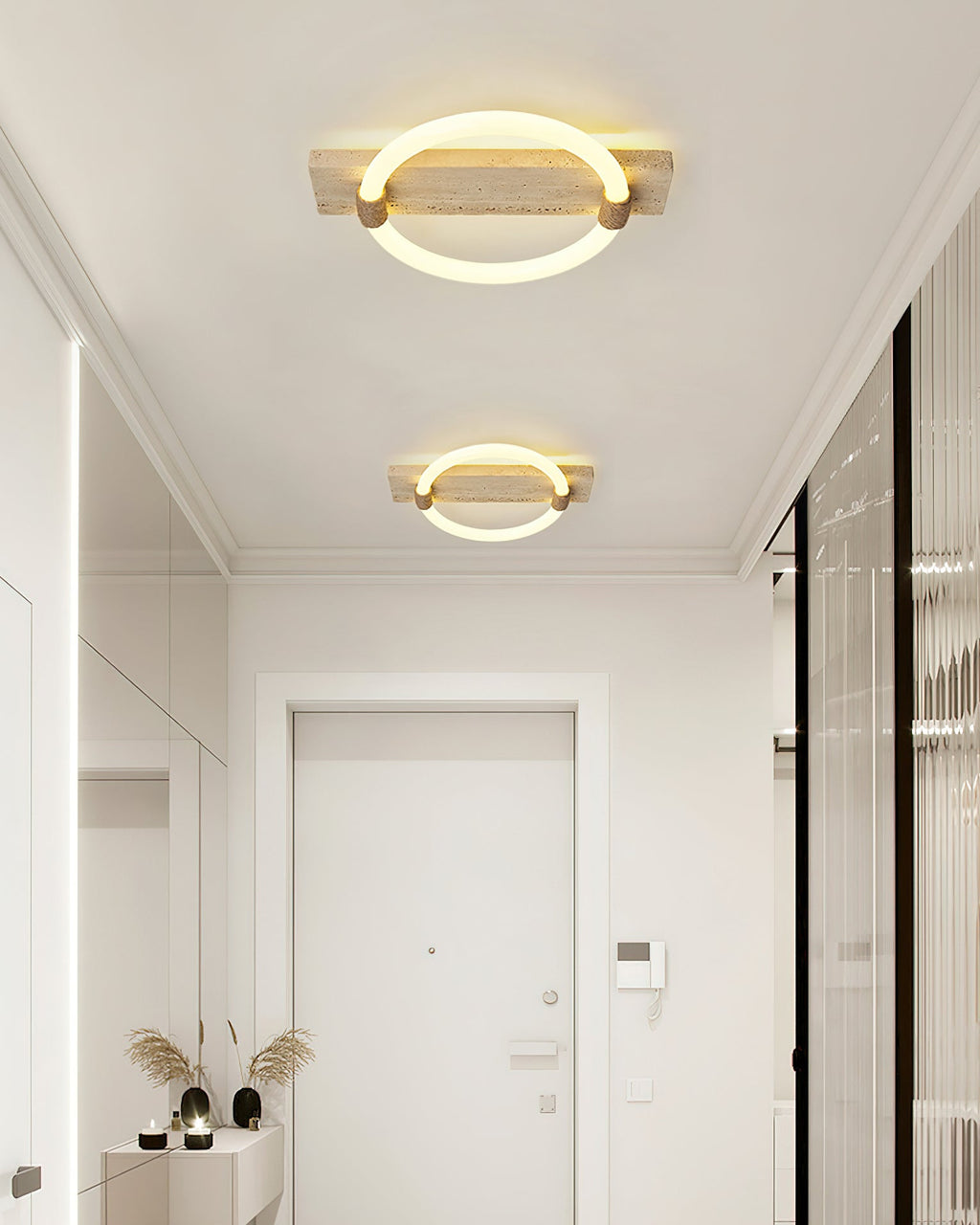 Plafonnier moderne Jeppe en pierre Travertin jaune et blanc