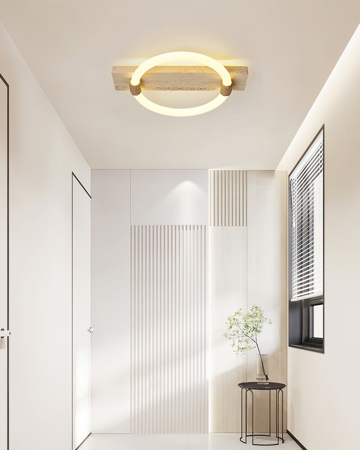 Plafonnier moderne Jeppe en pierre Travertin jaune et blanc