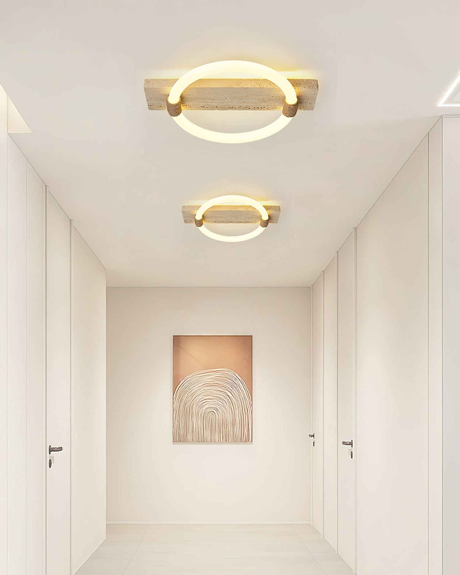 Plafonnier moderne Jeppe en pierre Travertin jaune et blanc