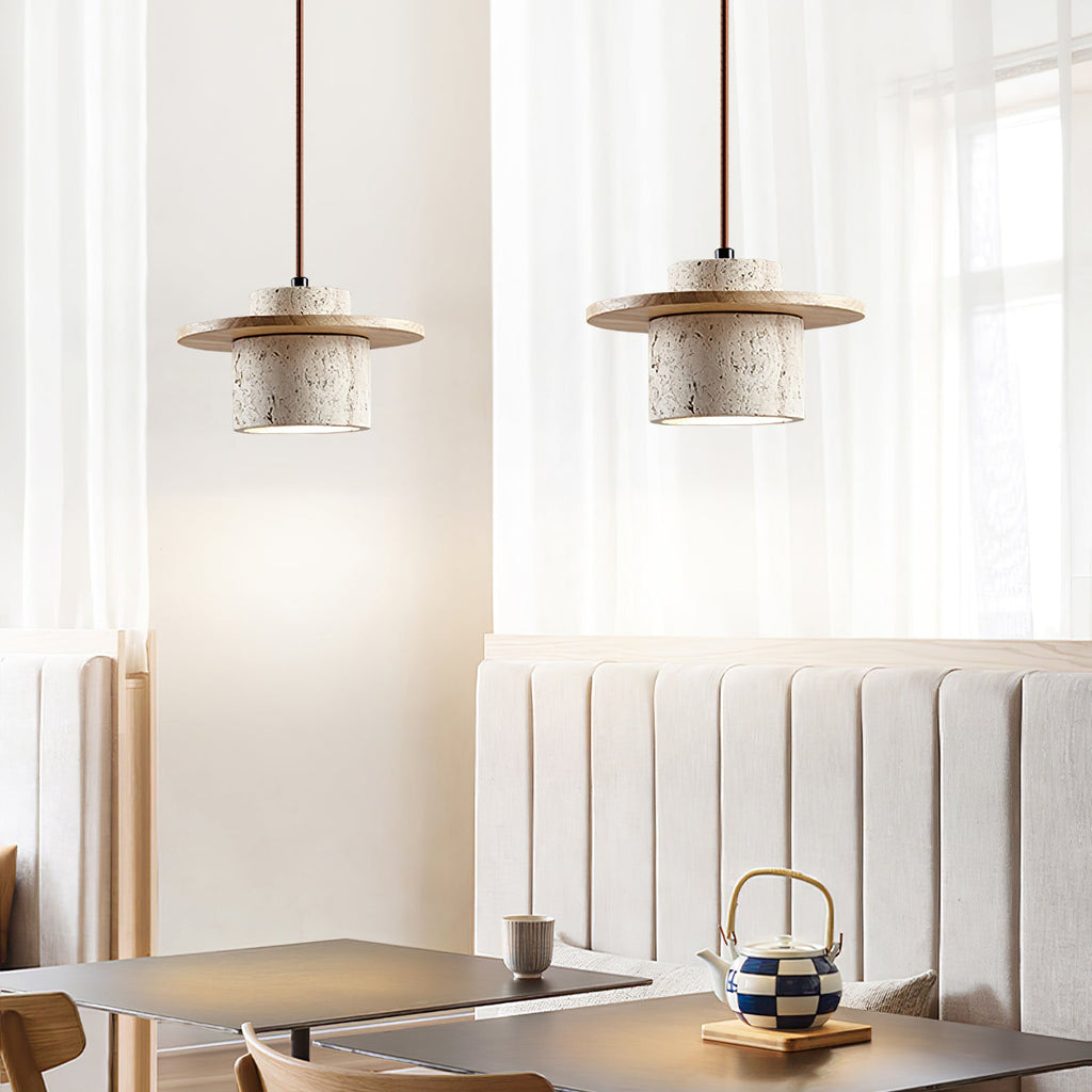 Suspension moderne Keats en Noyer bois et travertin jaune