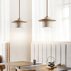 Suspension moderne Keats en Bois et travertin jaune