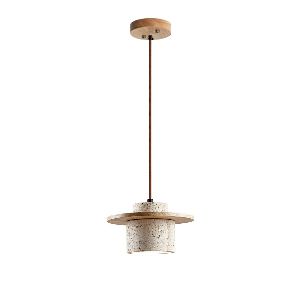 Suspension moderne Keats en Bois et travertin jaune