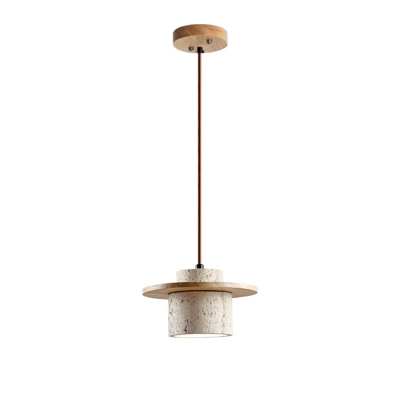 Keats Modern Pendant Light in Wood and Yellow Travertine