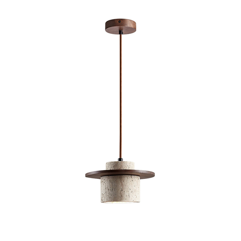 Suspension moderne Keats en Noyer bois et travertin jaune