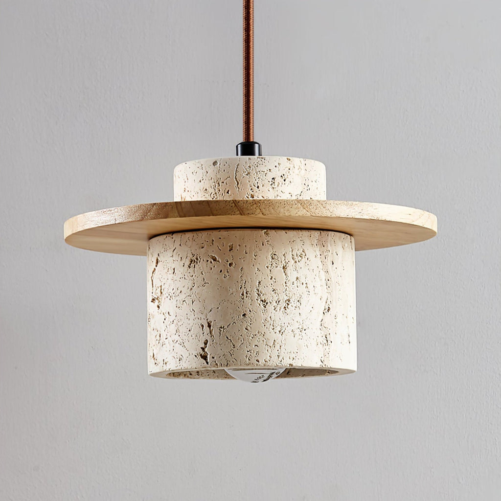 Suspension moderne Keats en Noyer bois et travertin jaune