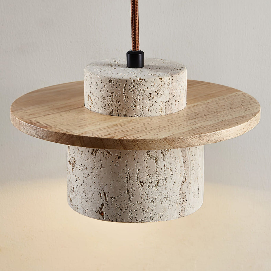 Suspension moderne Keats en Noyer bois et travertin jaune