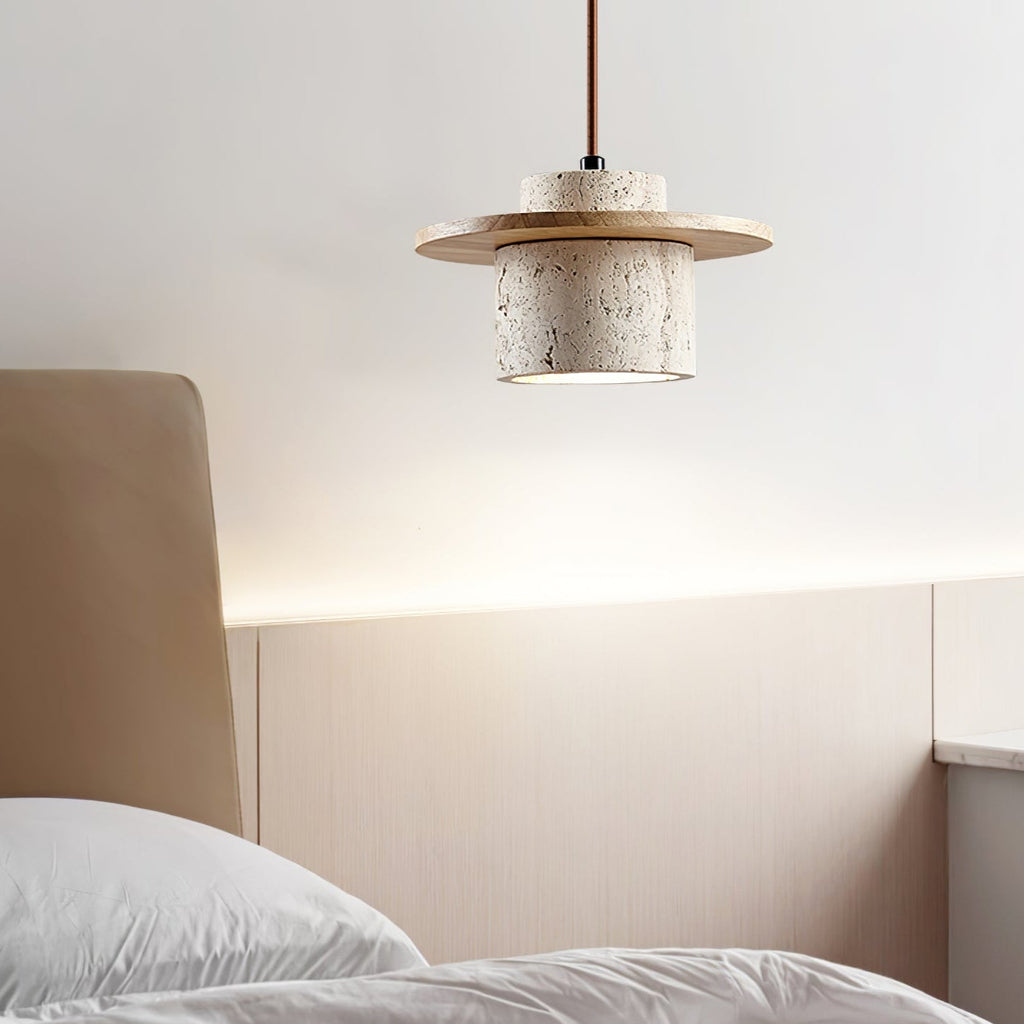 Suspension moderne Keats en Noyer bois et travertin jaune