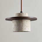 Suspension moderne Keats en Bois et travertin jaune