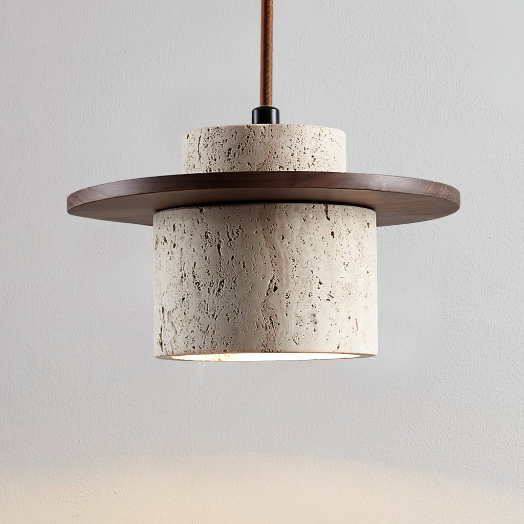 Suspension moderne Keats en Bois et travertin jaune