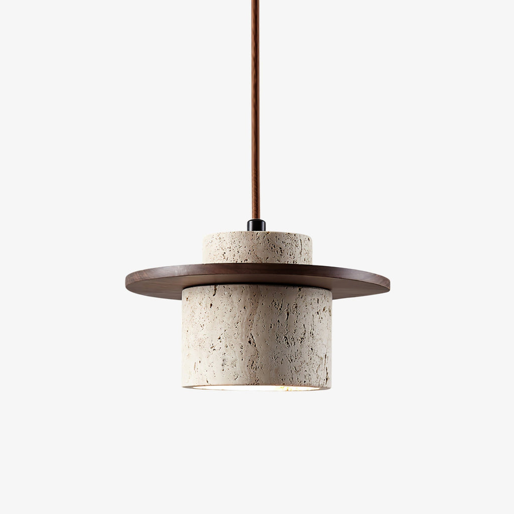 Suspension moderne Keats en Noyer bois et travertin jaune