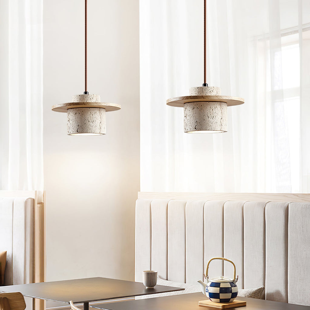 Suspension moderne Keats en Noyer bois et travertin jaune