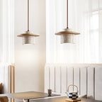 Suspension moderne Keats en Bois et travertin jaune
