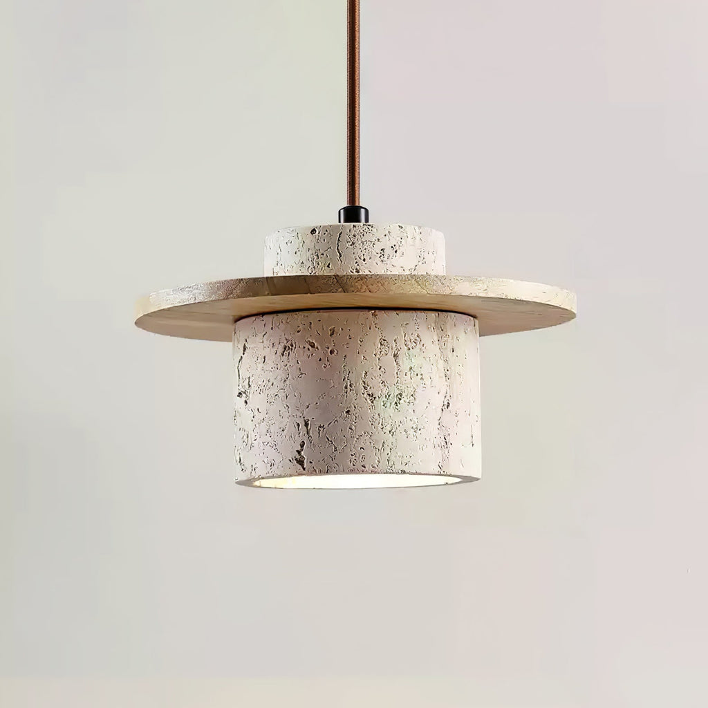 Suspension moderne Keats en Bois et travertin jaune