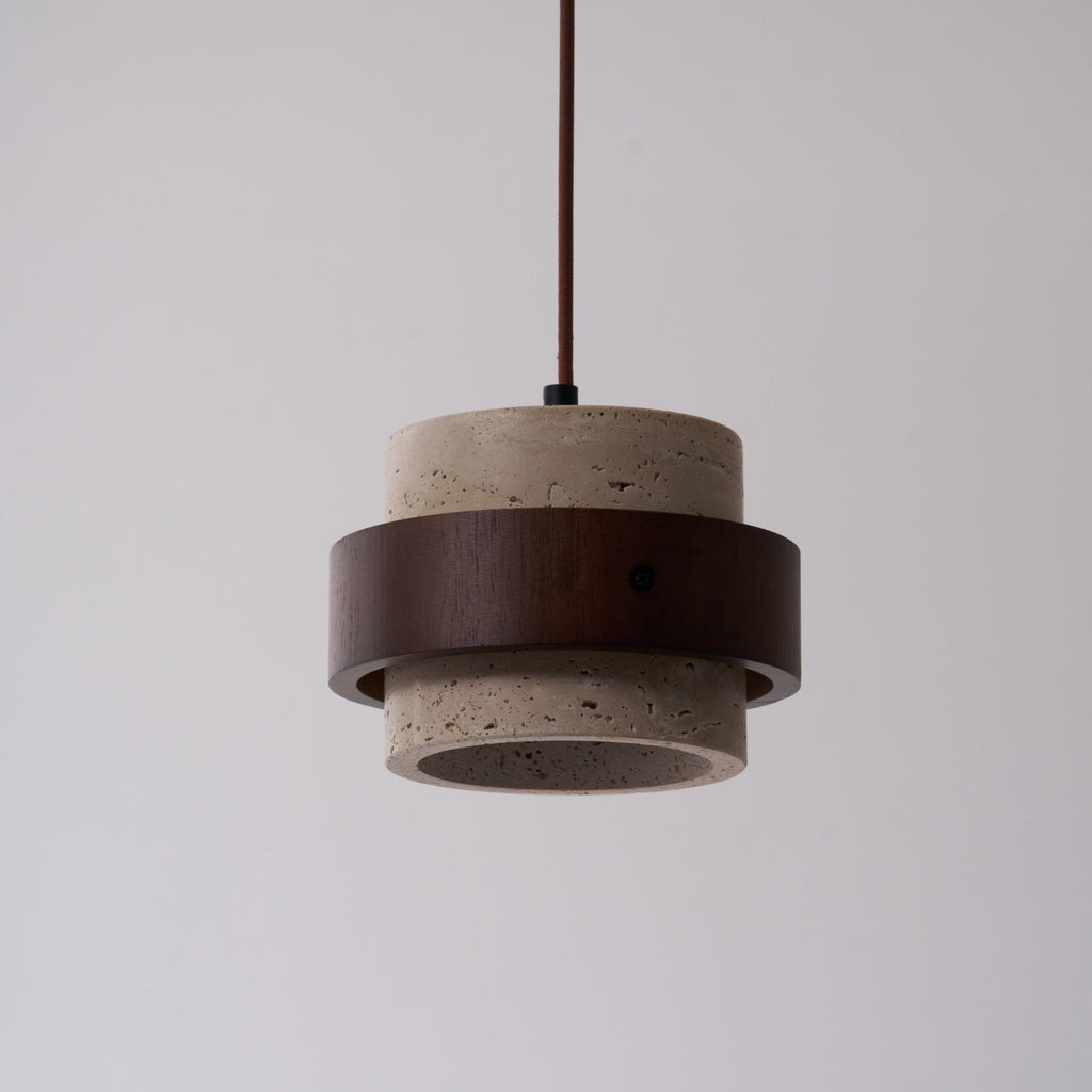 Suspension moderne Karsten en Noyer et travertin jaune