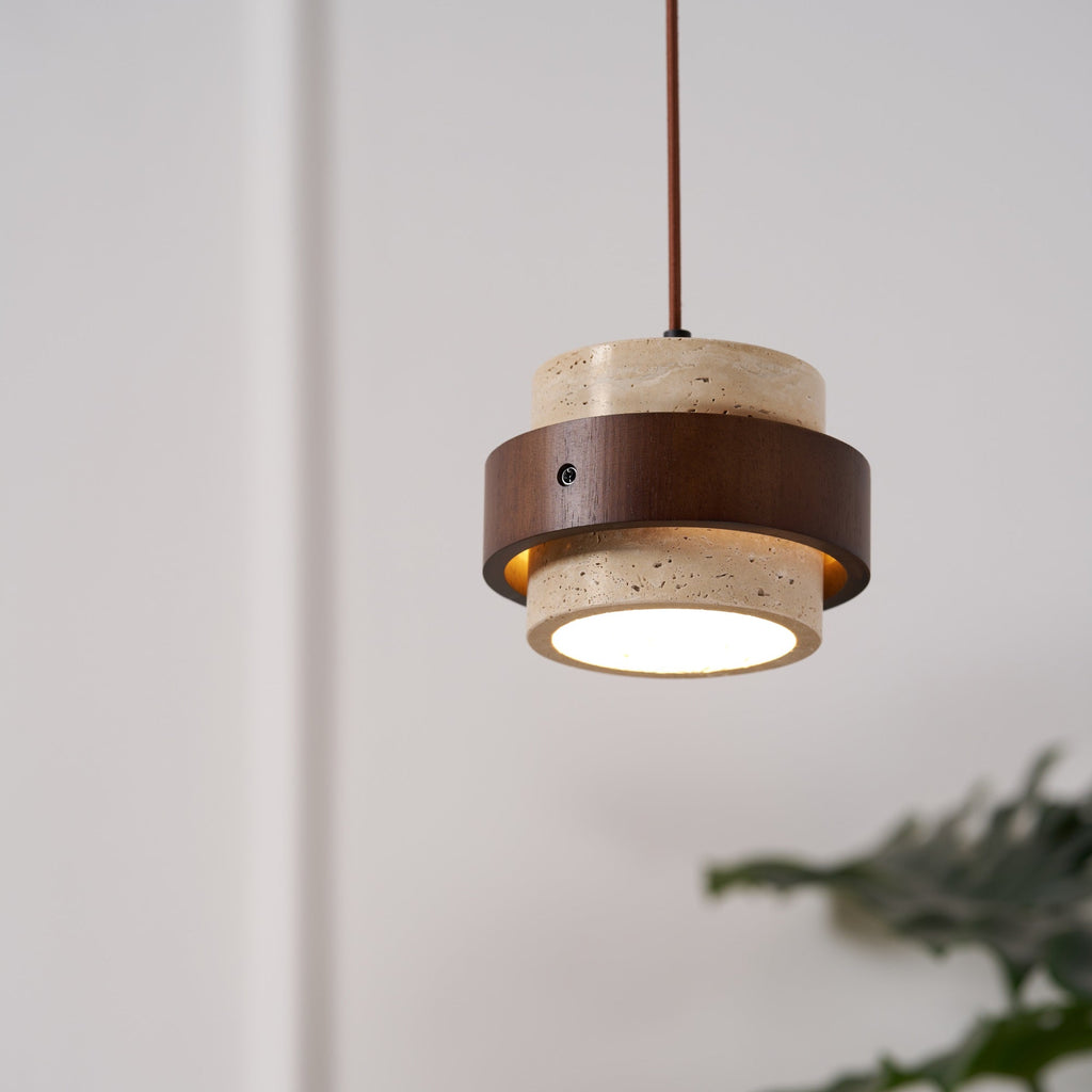 Suspension moderne Karsten en Noyer et travertin jaune