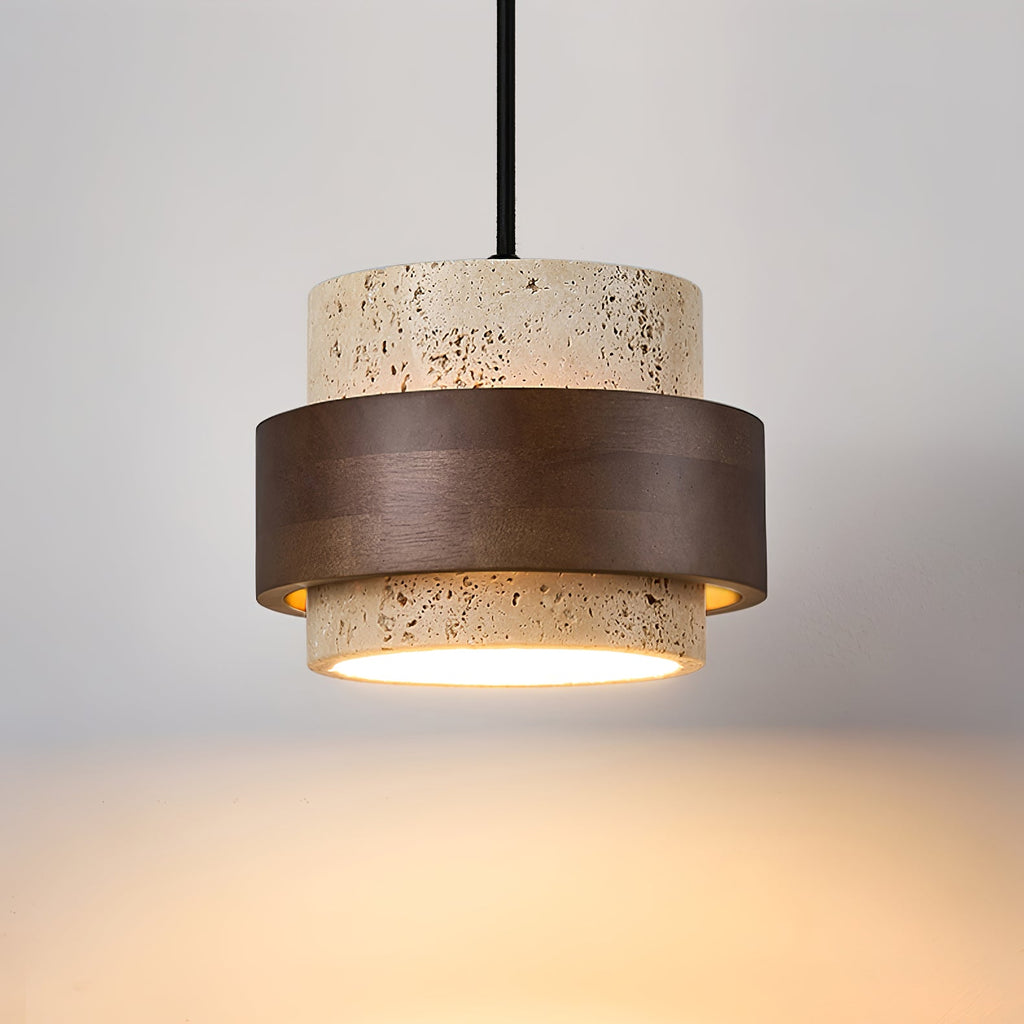 Suspension moderne Karsten en Noyer et travertin jaune