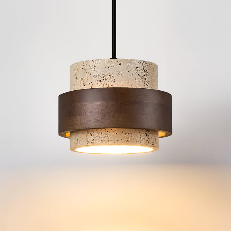 Karsten Modern Pendant Light in Walnut and Yellow Travertine