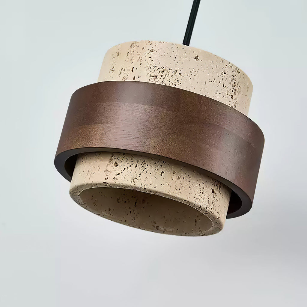 Suspension moderne Karsten en Noyer et travertin jaune