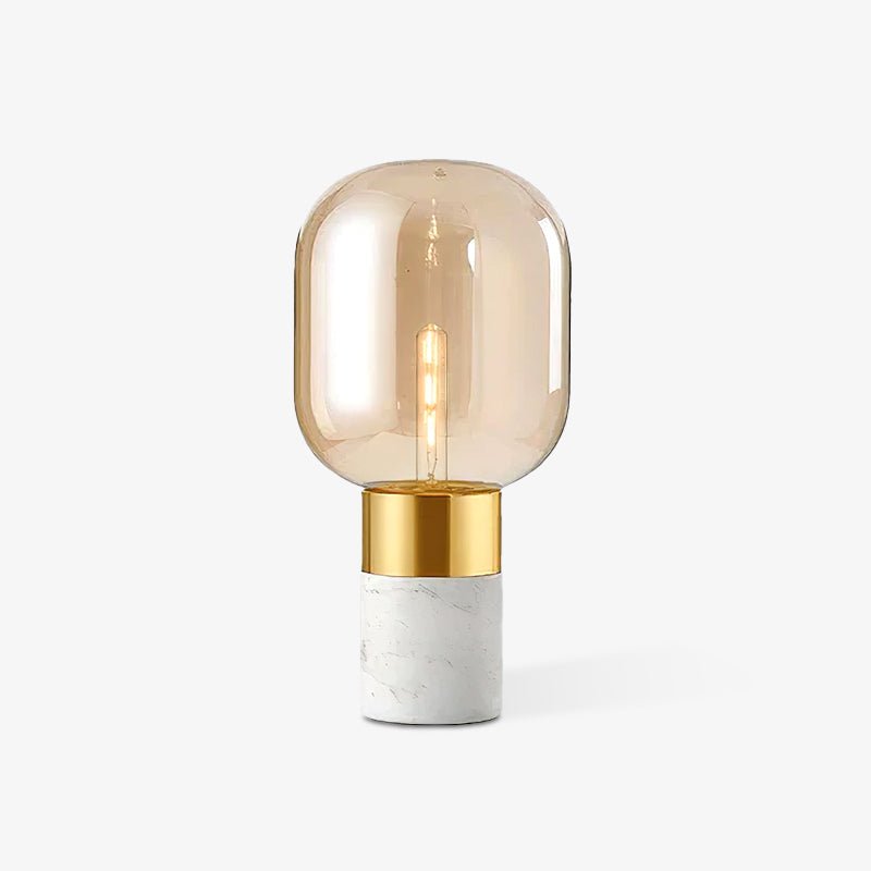Lampe à poser moderne Hreinn en Blanc marbre et Cognac