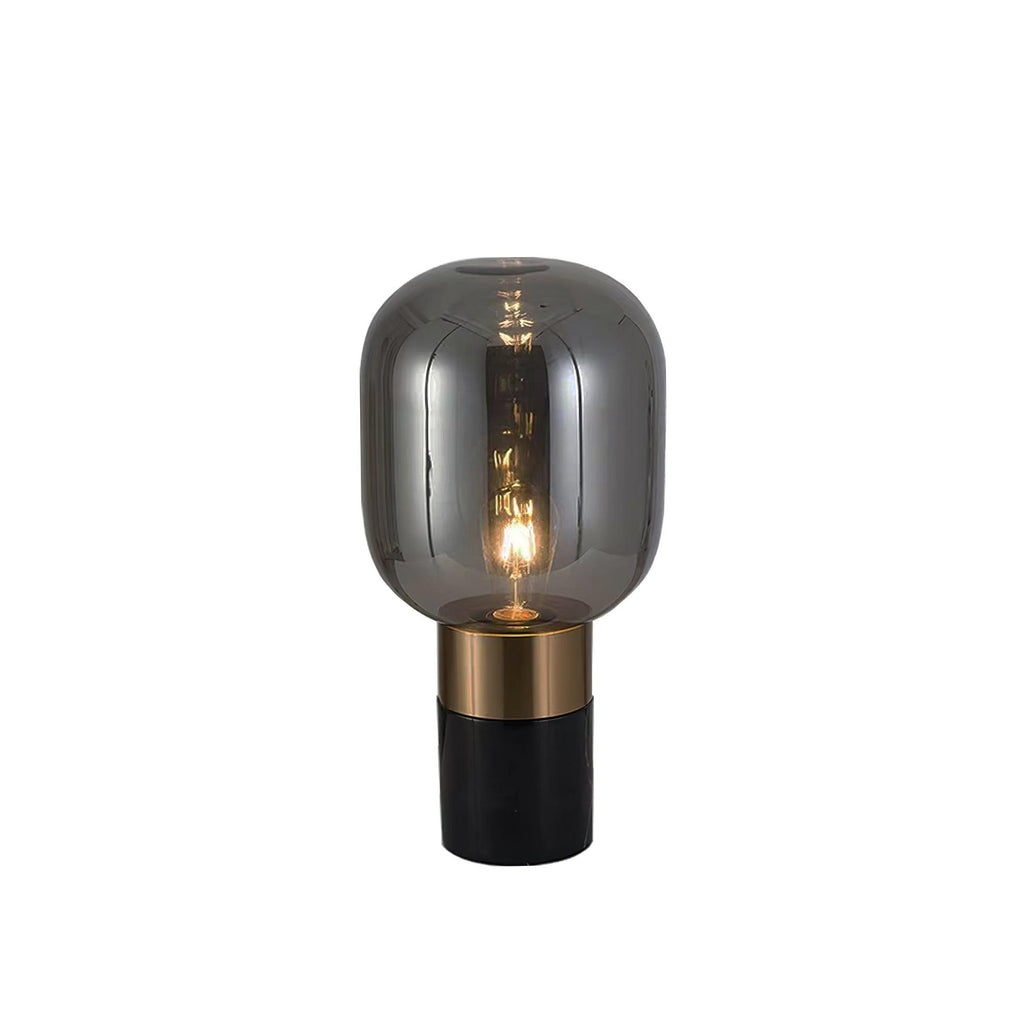 Lampe à poser moderne Hreinn en Blanc marbre et Cognac