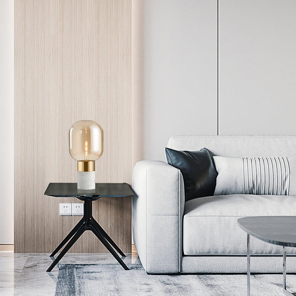 Lampe à poser moderne Hreinn en Noir marbre et fumé gris